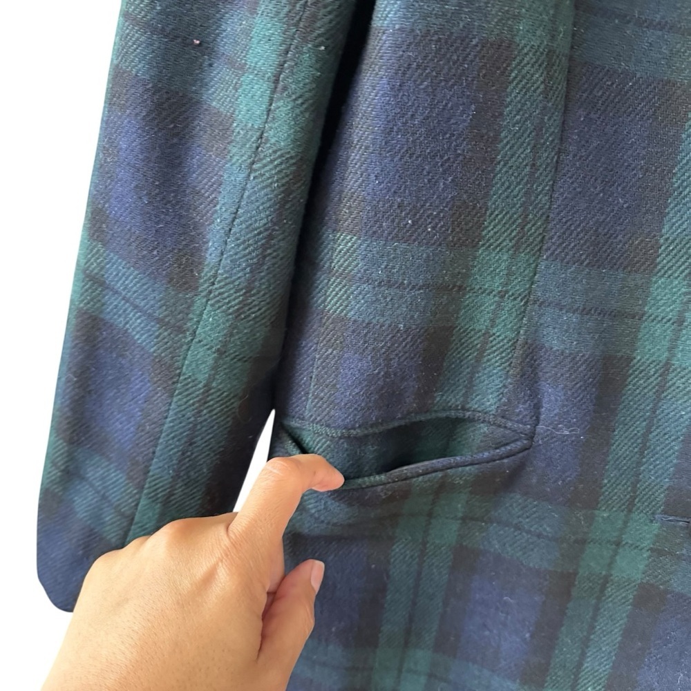Vintage Plaid Blazer Jacket Velvet Collar Size 10 Blue Green Holidays Festive - Picture 7 of 10